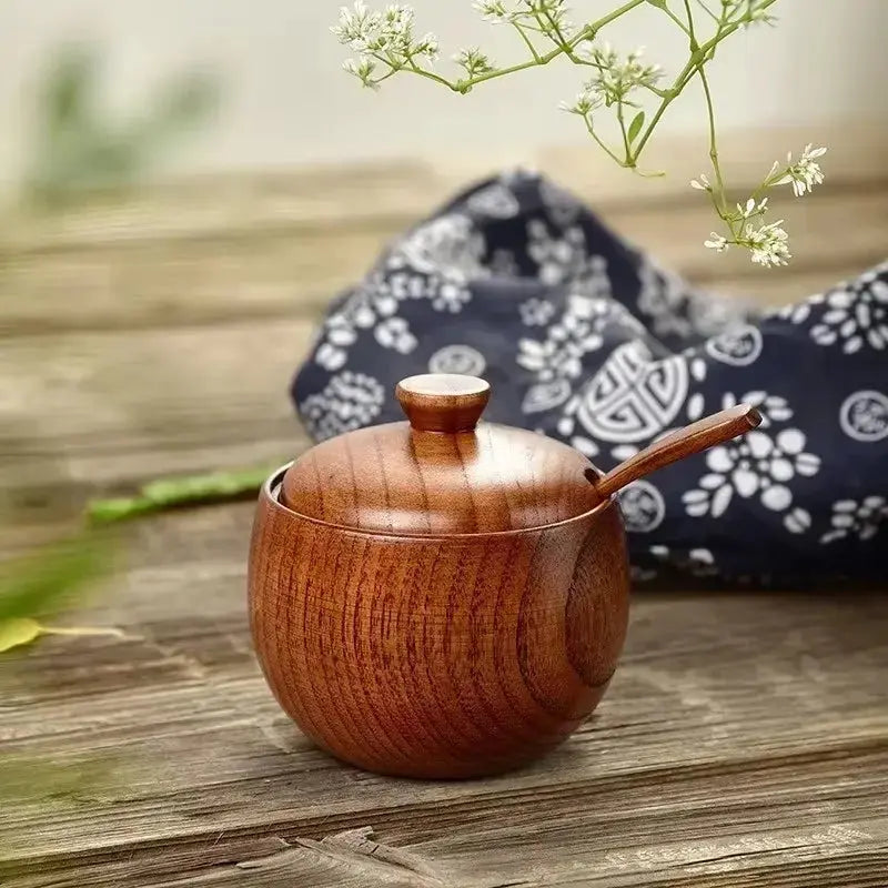 🌿 Salt- og Krydder krukke i Tre – Med Lokk og Skje! 🌿