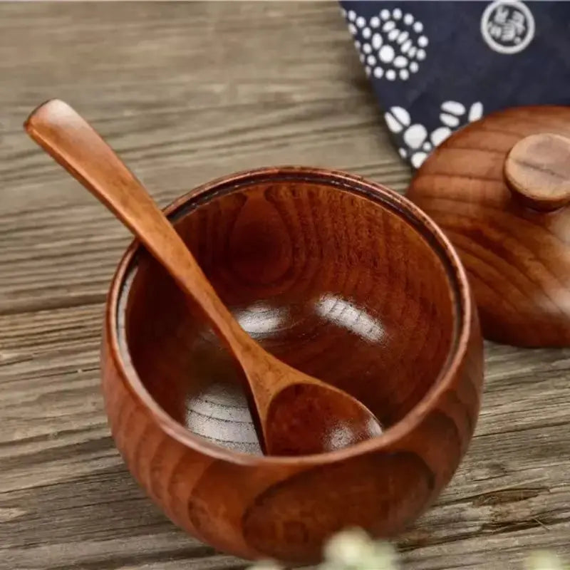 🌿 Salt- og Krydder krukke i Tre – Med Lokk og Skje! 🌿
