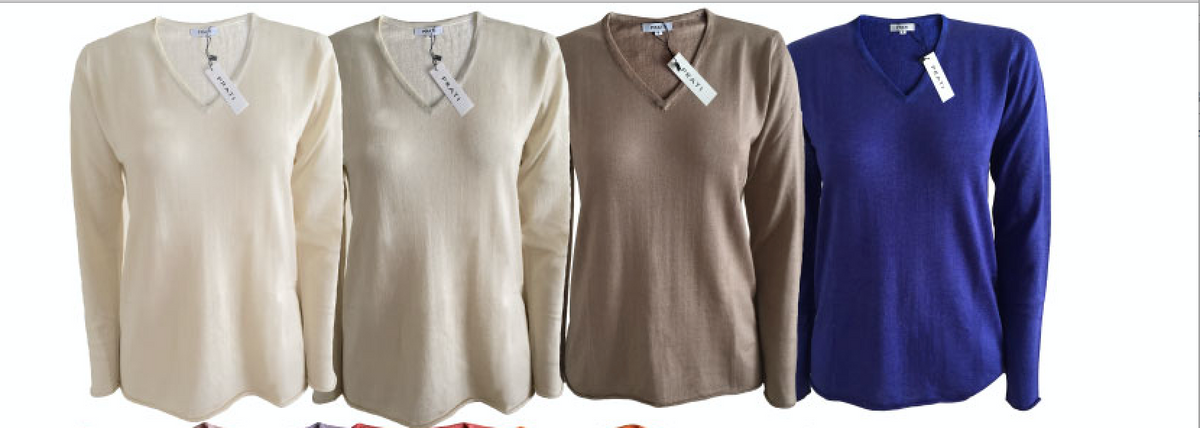 Cashmere silk V neck t shirt sweater navy