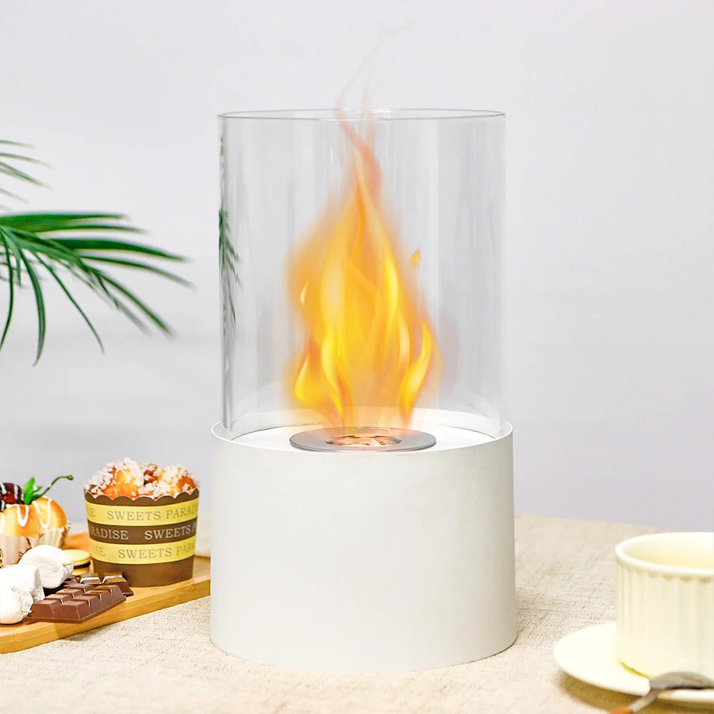 11.4"H  Round Portable Tabletop Fireplace(white)