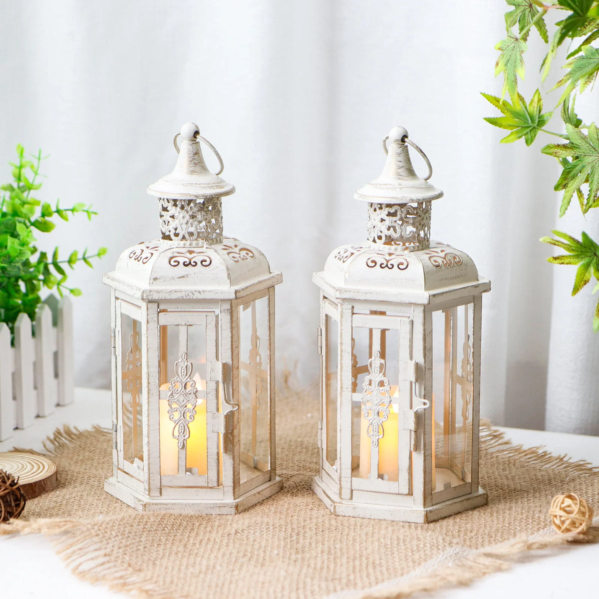 10 inch High Vintage Style Hanging Lantern（Set of 2 ）